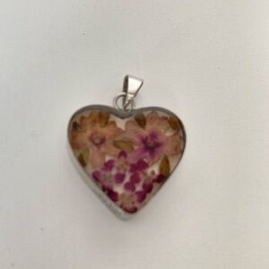 Sterling silver Dried Floral Heart Necklace